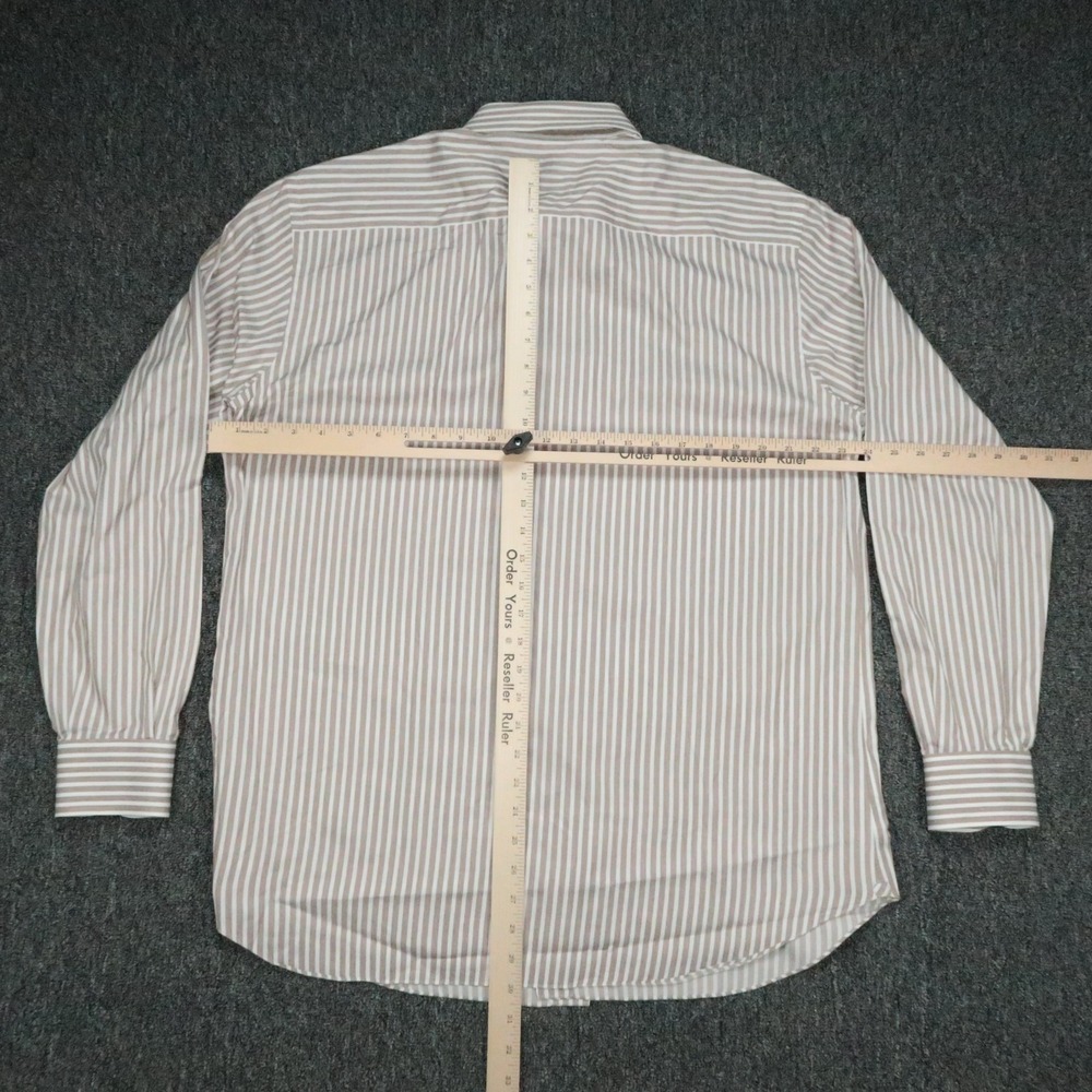 Brioni Shirt Men XL 17.5 Brown White Striped Long Sleeve Button Up - Picture 7 of 11